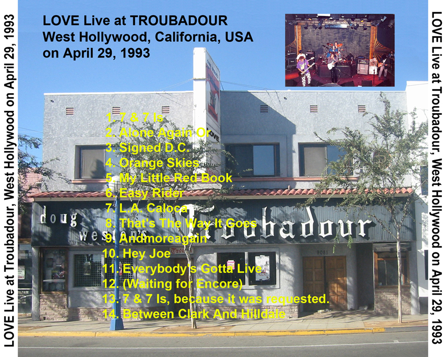 love cdr liva at trobadour on april 29, 1993 tray