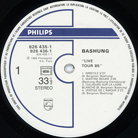 alain bashung double lp live tour 85 label 1