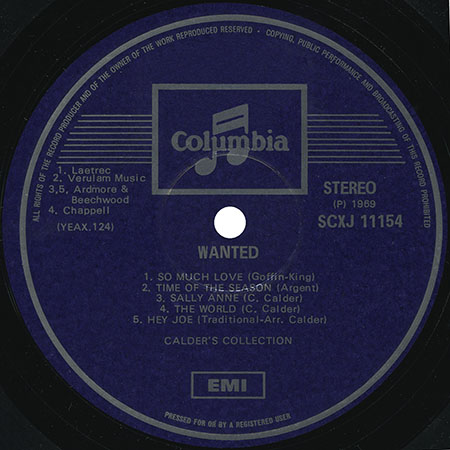 Calder's Collection LP Wanted label 1