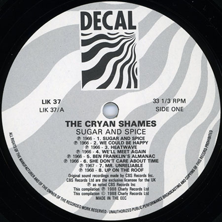 cryan' shames lp sugar and spice decal lik 37 uk 1988 label 1