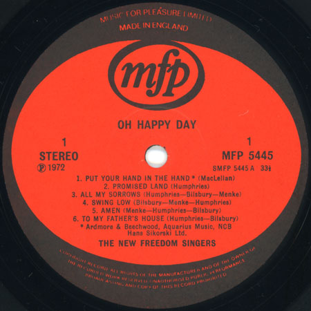 new freedom singers lp oh happy day label 1