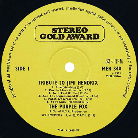 purple fox lp tribute to jimi hendrix uk label 1