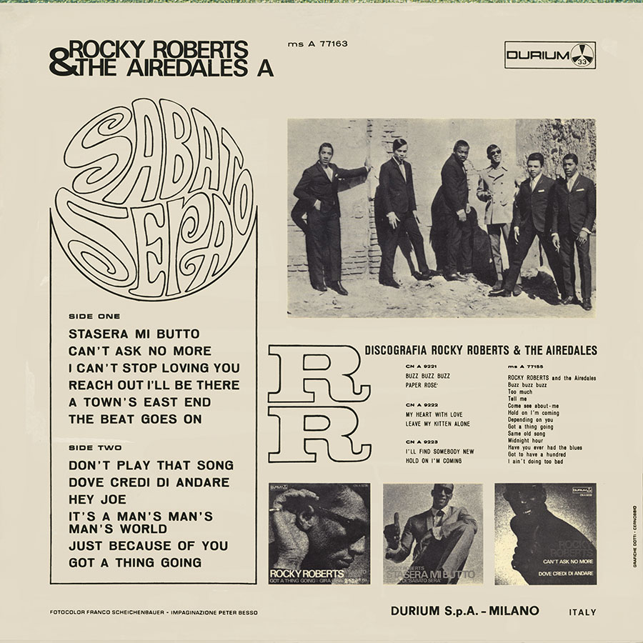 Rocky Roberts and the Airedales LP Sabato Sera Italy back cover