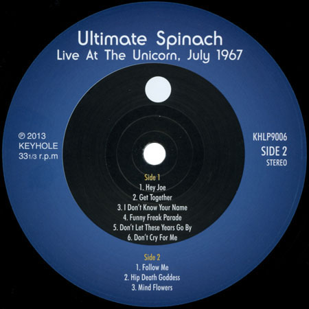 ultimate spinach lp keyhole live at unicorn, july 1967 label 2