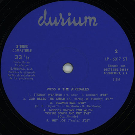 wess and the airedales lP same durium 6017 spain 1971 label 2