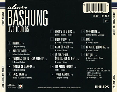 bashung cd live tour 85 germany tray out