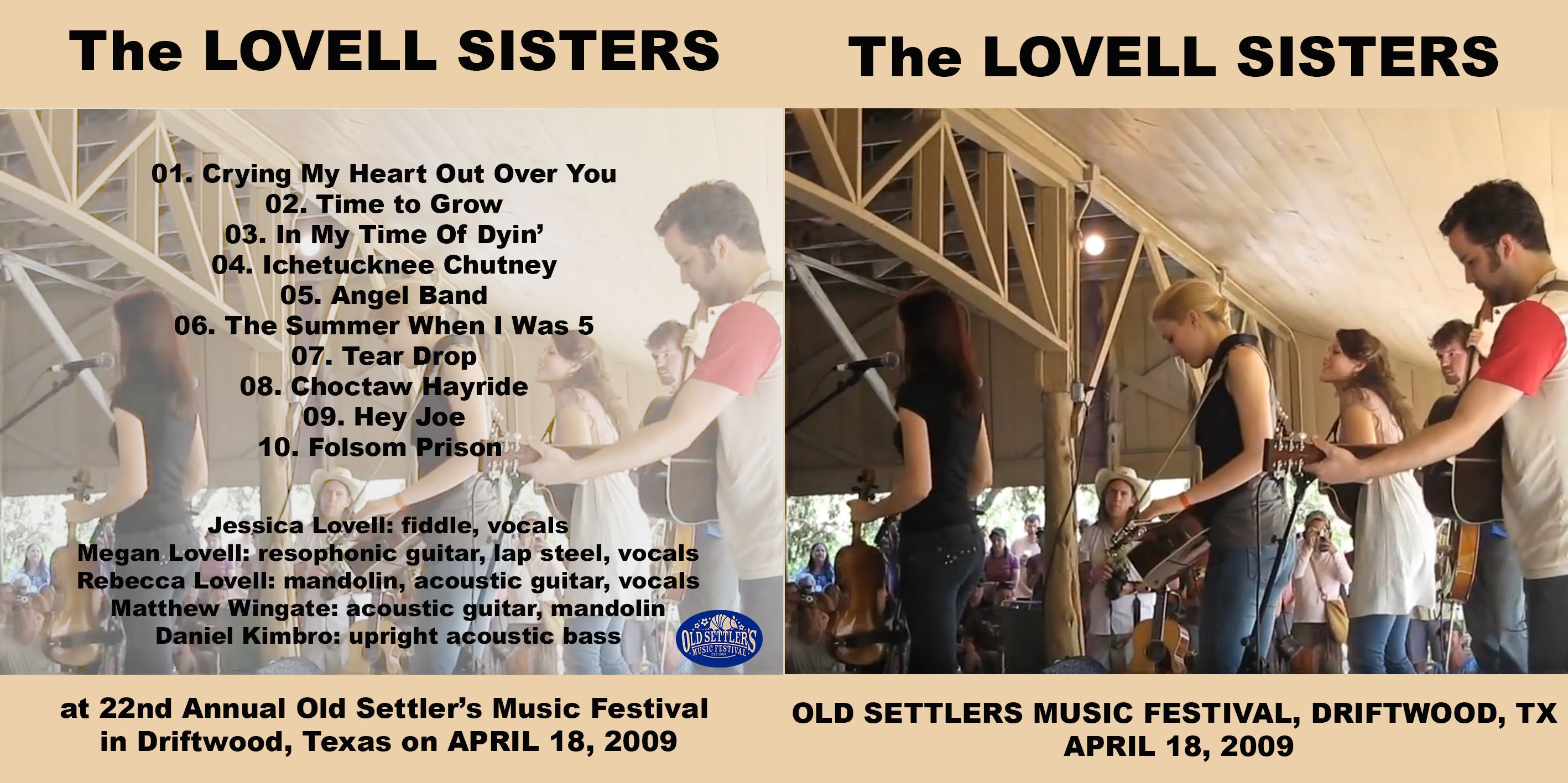 lovell sisters 20090418 cdr old settlers music festival driftwood cover