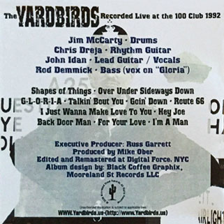 yardbirds cd at 100 club back