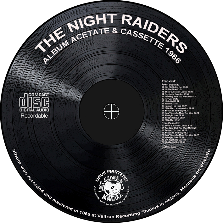 Night Raiders CD album acetate and cassette 1966 label