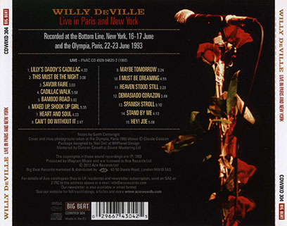 willy deville 1993 06 22-23 live in paris and new york tray out