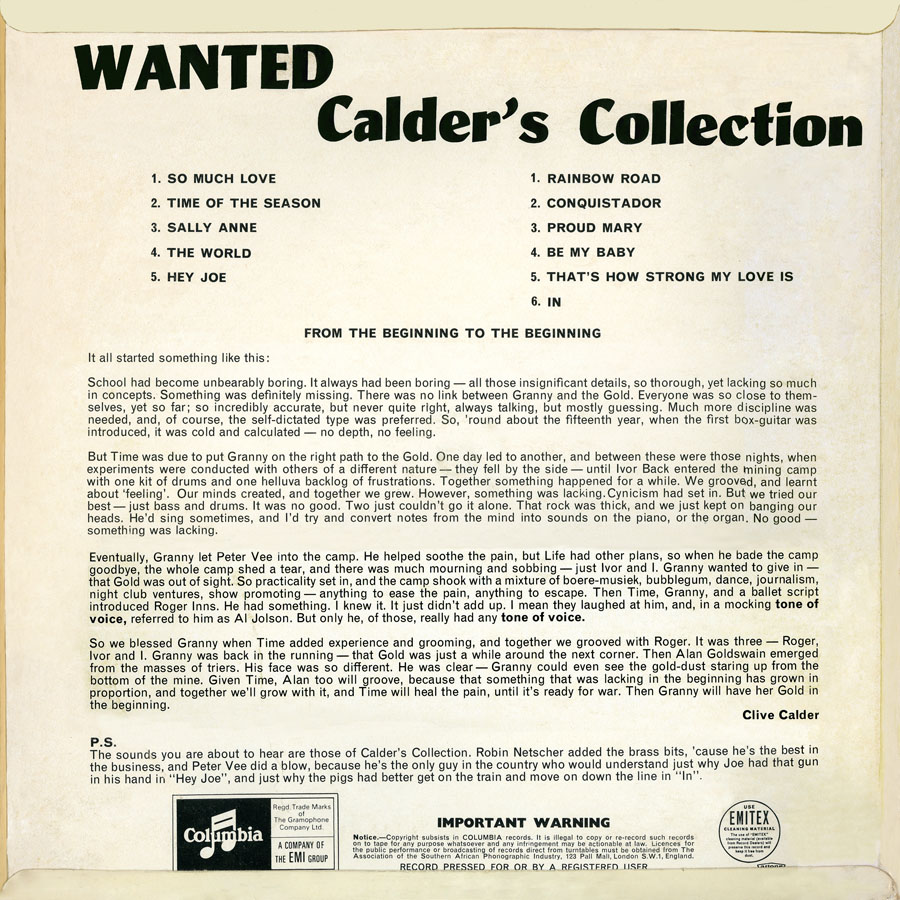 Calder's Collection LP Wanted back