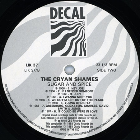 cryan' shames lp sugar and spice decal lik 37 uk 1988 label 2