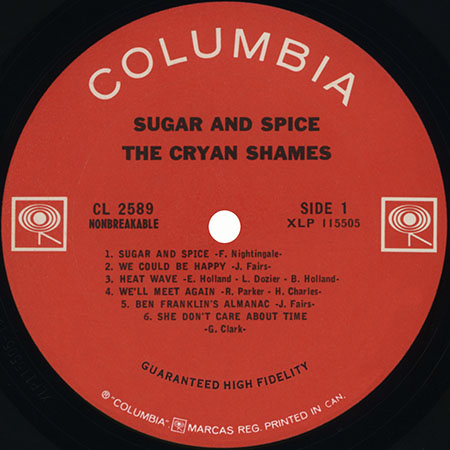 cryan' shames lp sugar and spice columbia cl 2589 canada 1967 label 1
