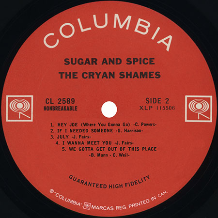 cryan' shames lp sugar and spice columbia cl 2589 canada 1967 label 2
