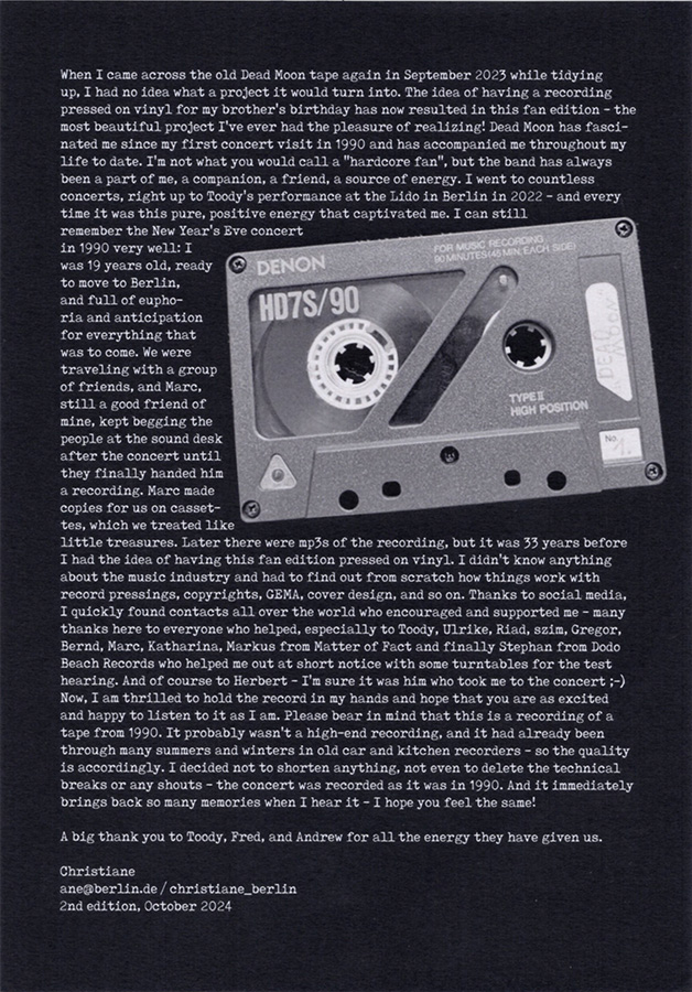 Dead Moon LP Live At Ecstasy Berlin Dec 31 1990 insert