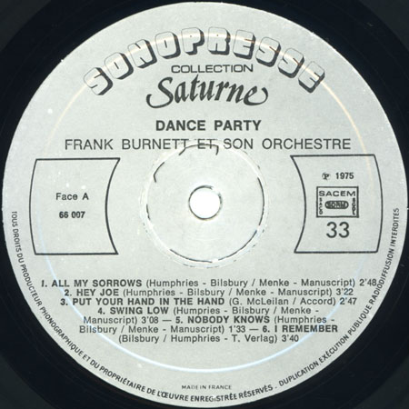 frank burnett et son orchestre lp dance party label 1