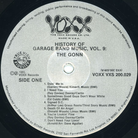 gonn lp history of garage band music volume 9 label 1