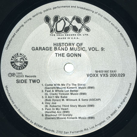 gonn lp history of garage band music volume 9 label 2