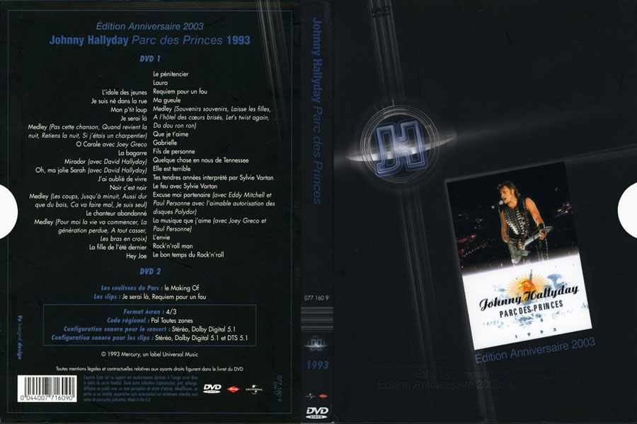 johnny hallyday dvd parc des princes 1993 front