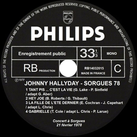 johnny hallyday 2LP sorgues 78 label c
