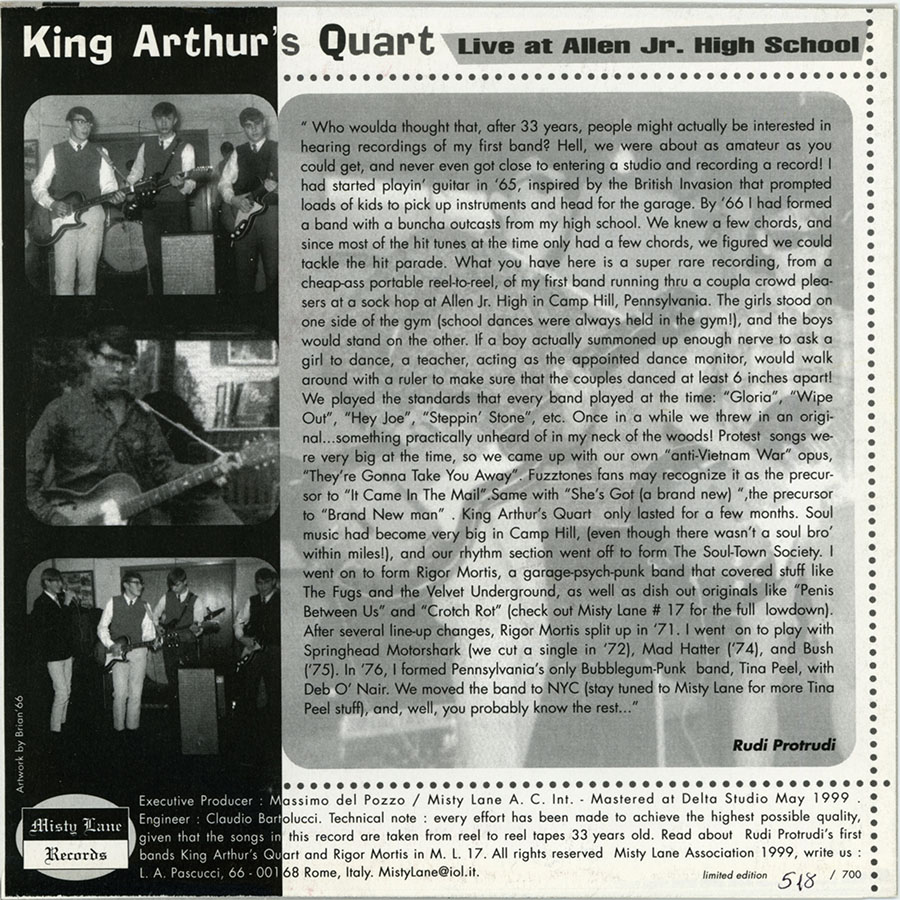 king arthur's quart ep allen jr high school 1966 back