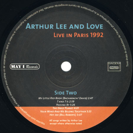 arthur lee and love lp live in paris 1992 label 2