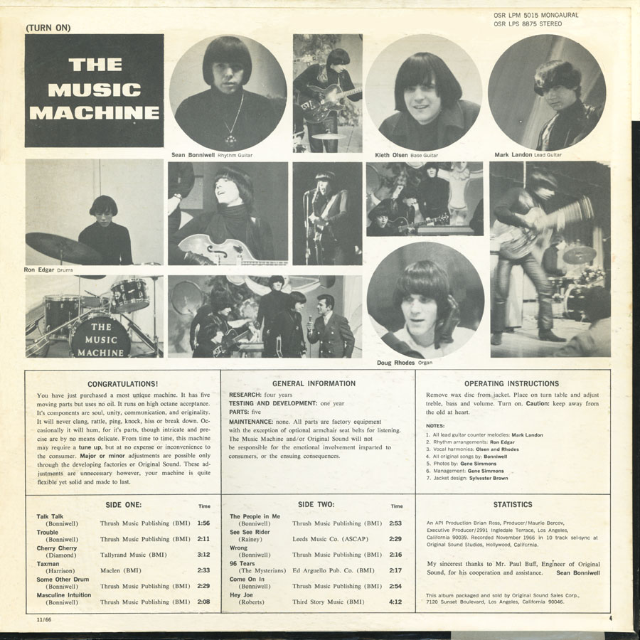 music machine lp turn on mono and stereo back cover 