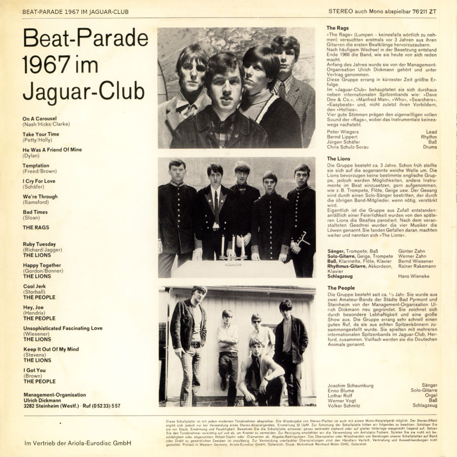the people lp beat parade in jaguar club 1967 back cover
