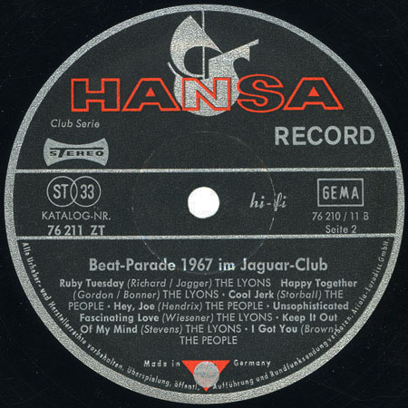 the people lp beat parade in jaguar club 1967 label 2