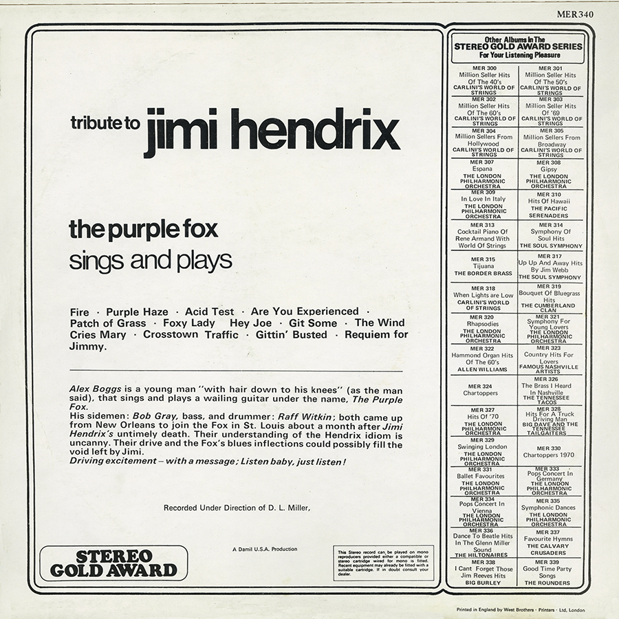 purple fox lp tribute to jimi hendrix uk back