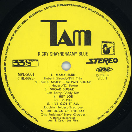 ricky shayne lp mamy blue japan label 1