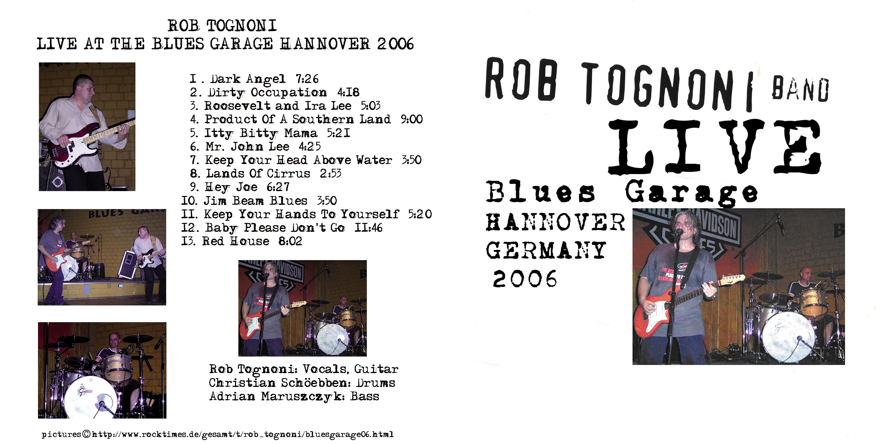 rob tognoni cd live at blues garage hannover 2006 cover out