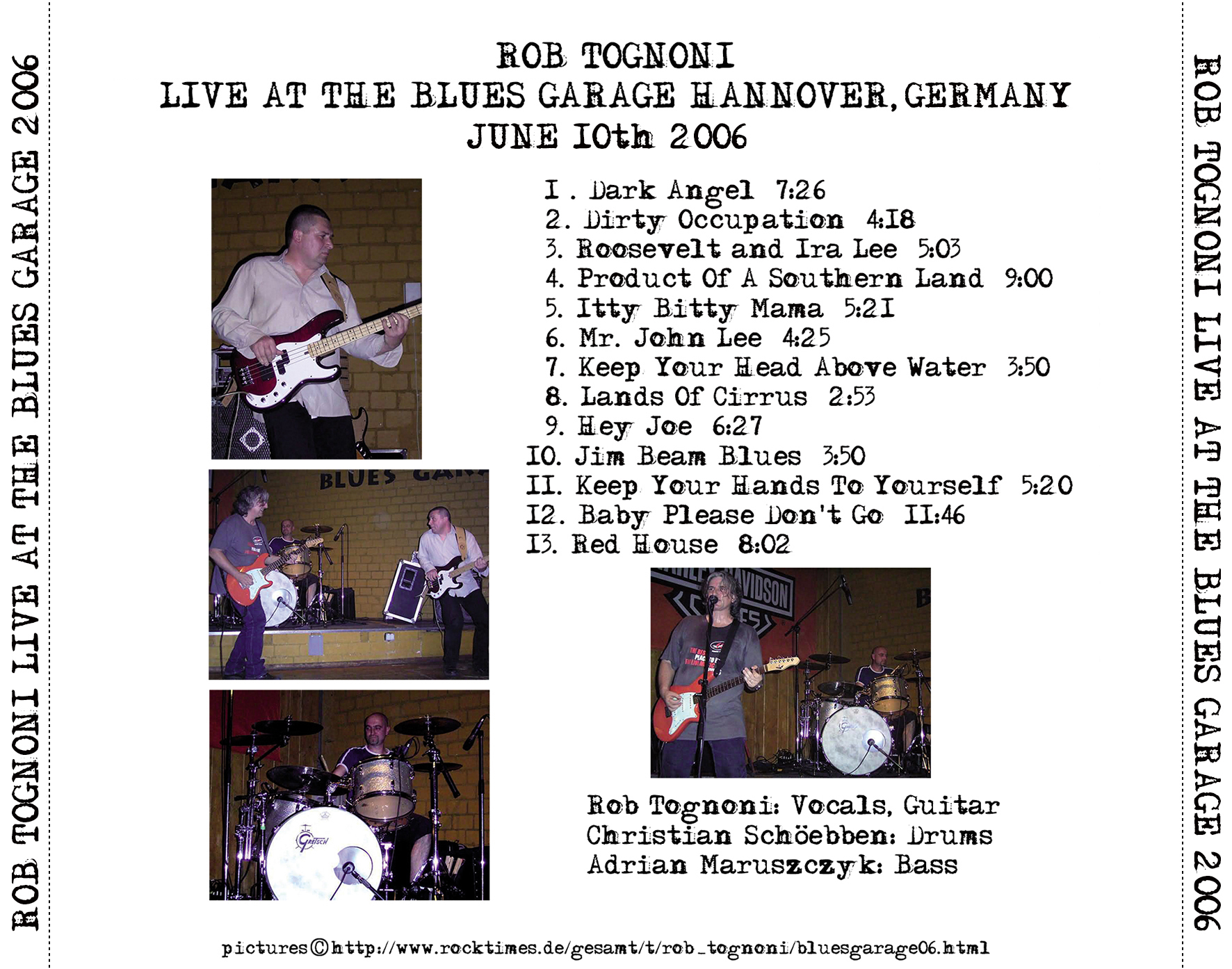 rob tognoni cd live at blues garage hannover 2006 tray