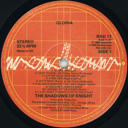 shadows of knight lp gloria radar 11 label 1