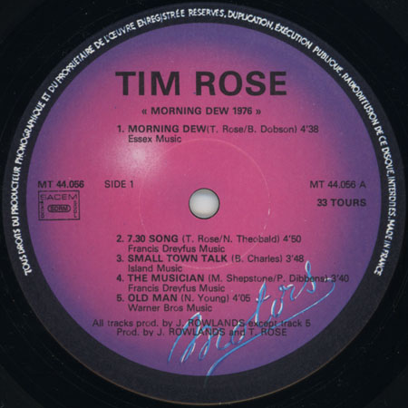 tim rose lp morning dew 1976 disques motors label 1