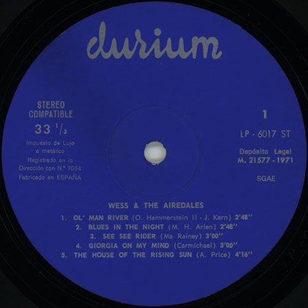 wess and the airedales lp same durium 6017 spain 1971 label 1