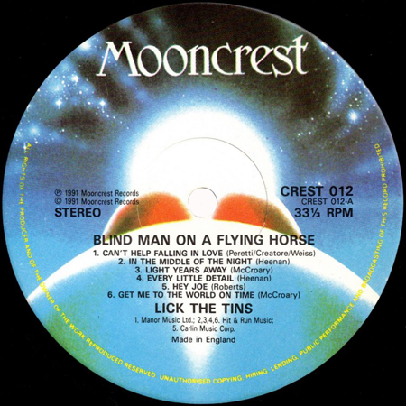 Lick The Tins LP Blind Man On a Flying Horse mooncrest  label 1