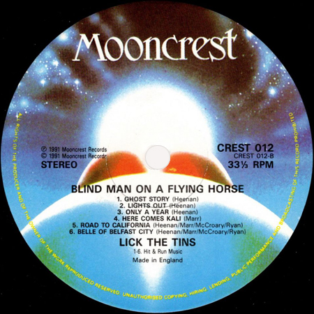 Lick The Tins LP Blind Man On a Flying Horse mooncrest  label 2