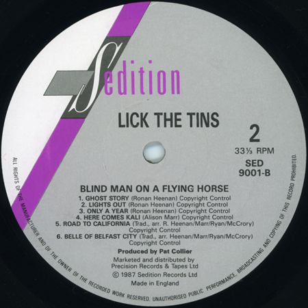 Lick The Tins LP Blind Man On a Flying Horse sedition label 2