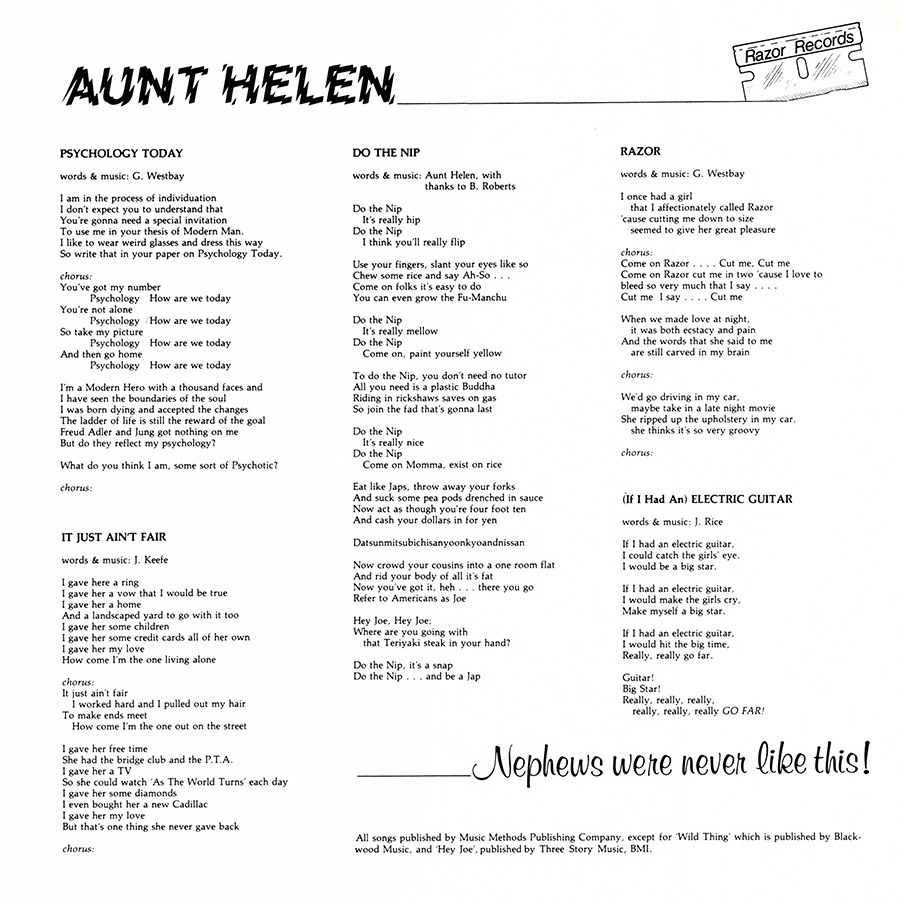Aunt Helen LP Nephews Were Never Like This insert front