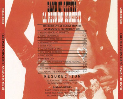 band of gypsys CD CA reunion concert tray