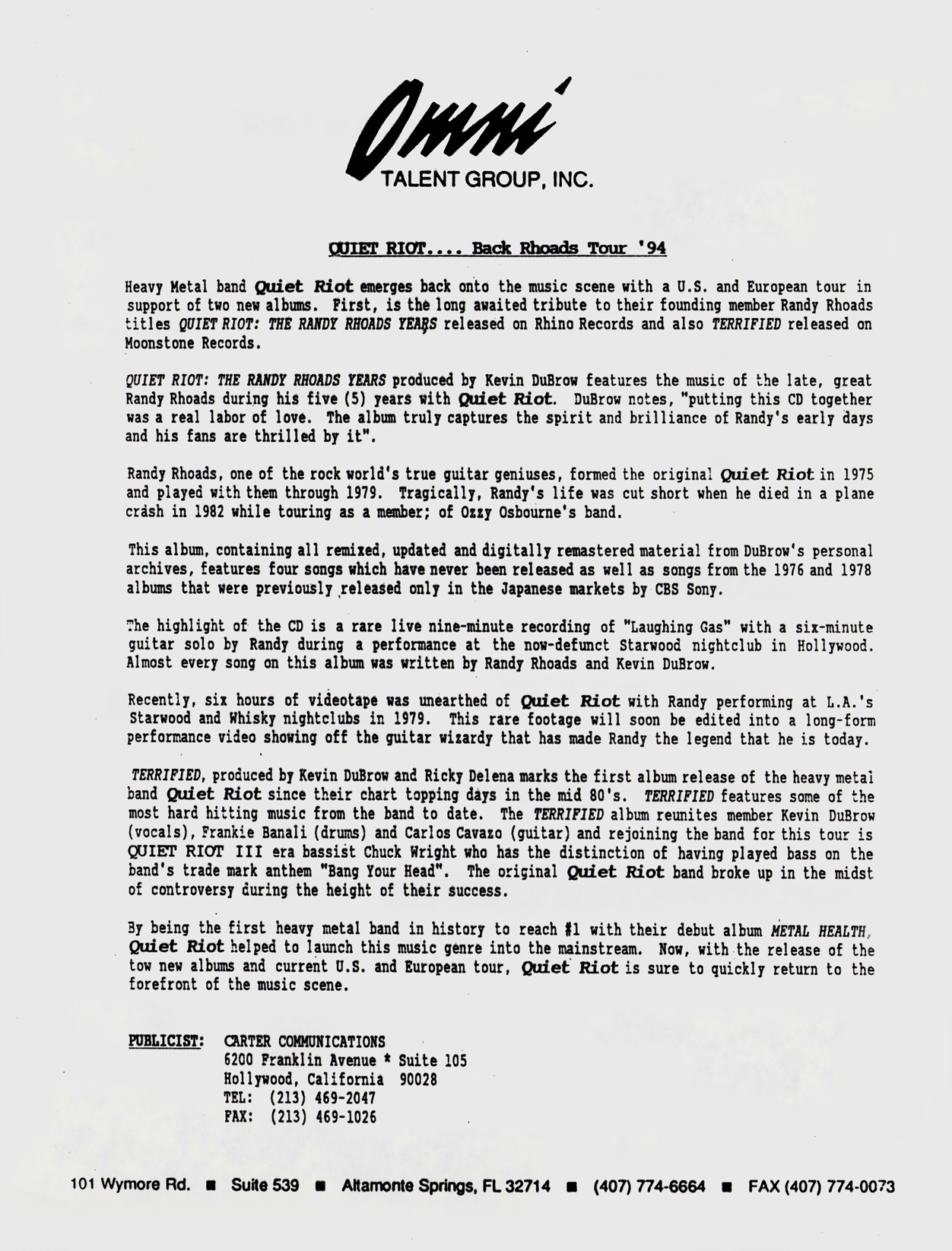 Quiet Riot Omni Text March 1994