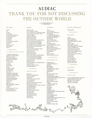 Audiac LP Thank You For Not Discussing The Outside World insert front