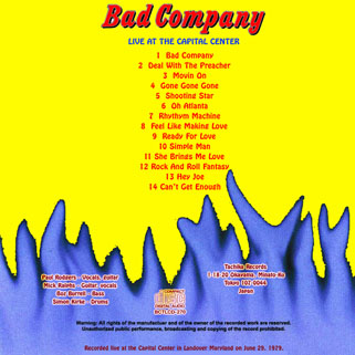 bad company live at the capital center back cover