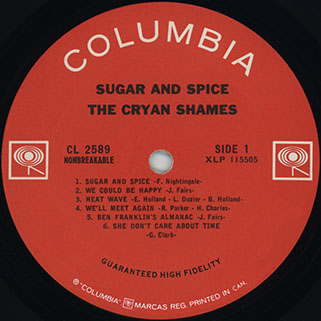 cryan' shames lp sugar and spice columbia canada mono label 1