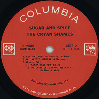 cryan' shames lp sugar and spice columbia canada mono label 2