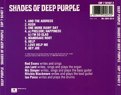 deep purple cd shades of parlophone EMI tray