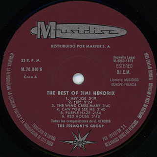 fremont's goup lp best of jimi hendrix spain 1972 label 1