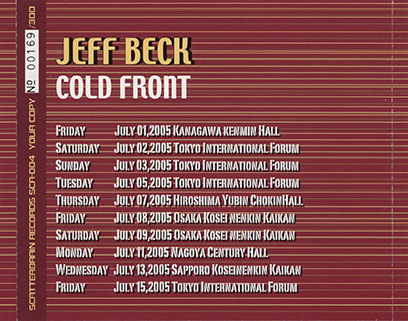 jeff beck cd cold front london sapporo 2005 tray in