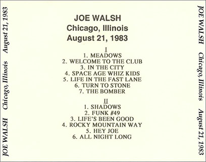 joe walsh cd august 21, 1983 chicago illinois space coast tray